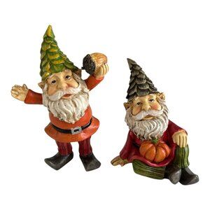 Set of 2 Autumn Gnome Figurines – Hand-Painted Resin – Pumpkin & Acorn